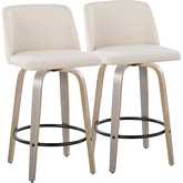 Toriano 26" Swivel Counter Stool in Light Grey Wood & Cream Noise Fabric (Set of 2)